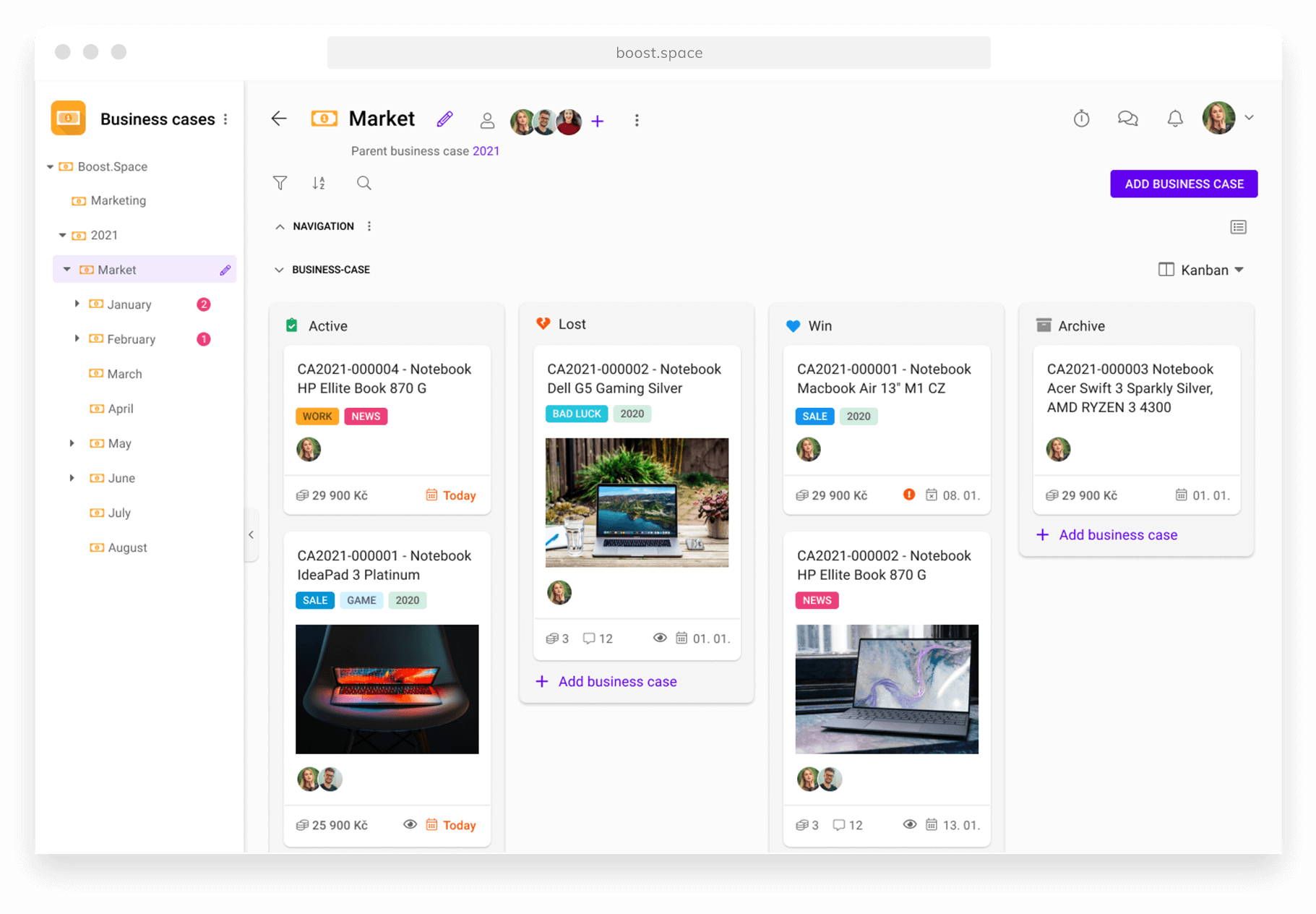 Screenshot of the module Deals