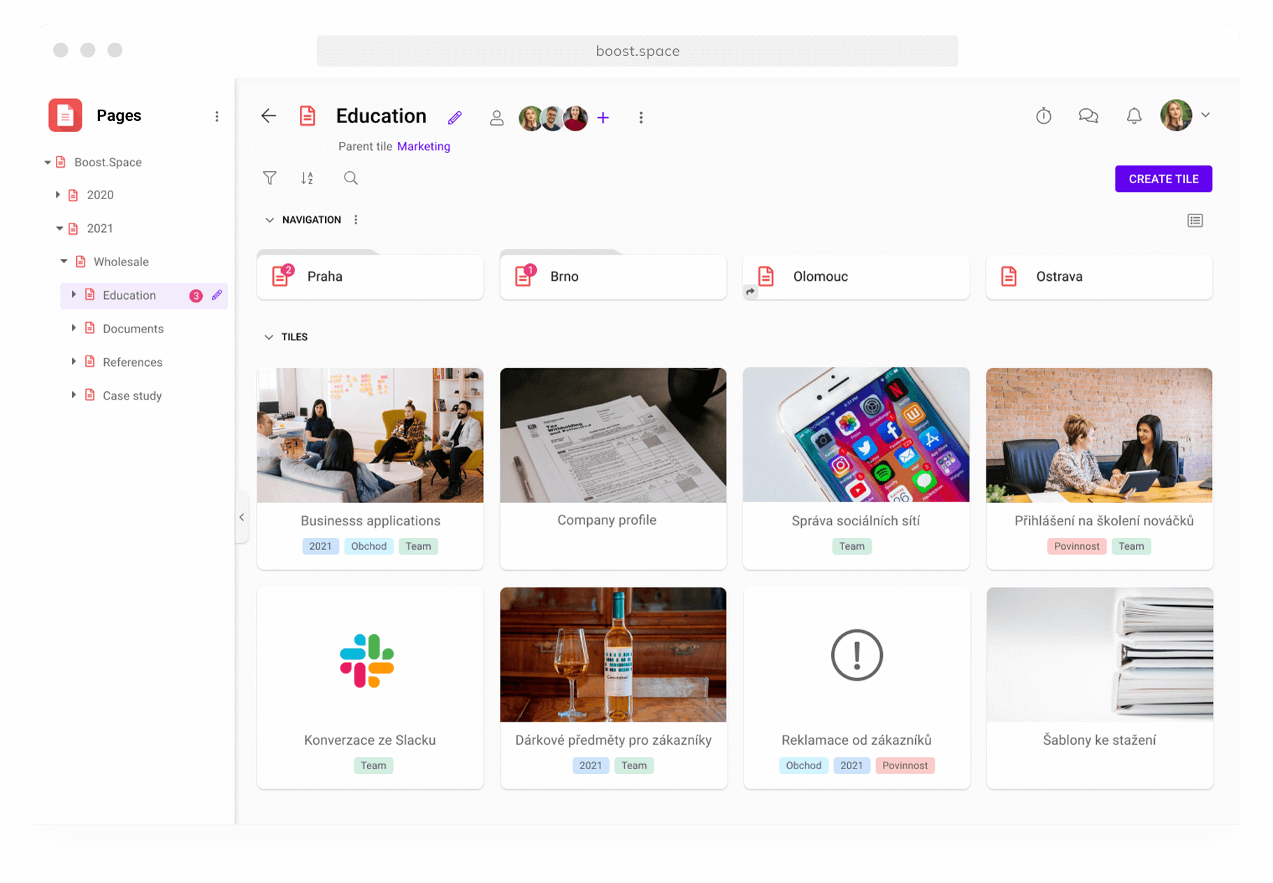 Screenshot of the module Pages