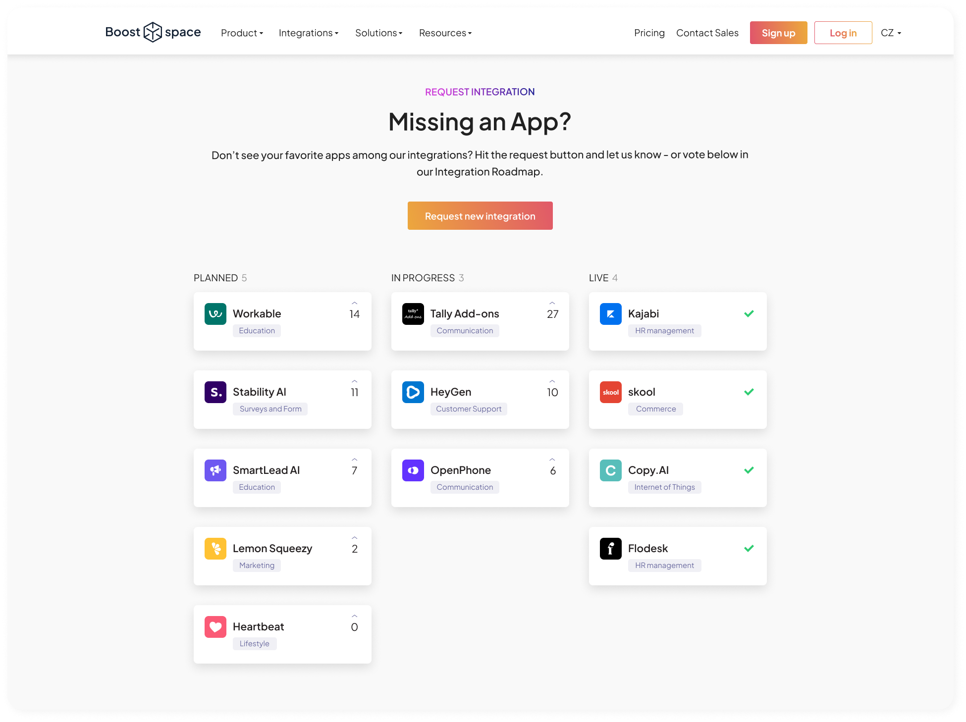 request integration, boost.space, apps integration